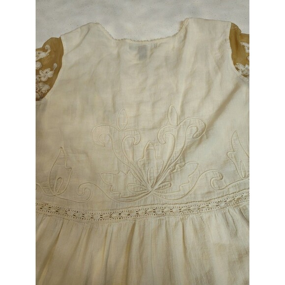 Gretty Zueger Blouse Women's Short Sleeve Tunic Lace burnout sleeves Ecru Medium - Picture 9 of 9
